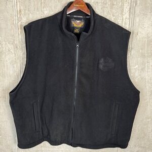 Harley-Davidson Mens Black Fleece Full Zip Vest Embroidered Logo 3XL XXXL